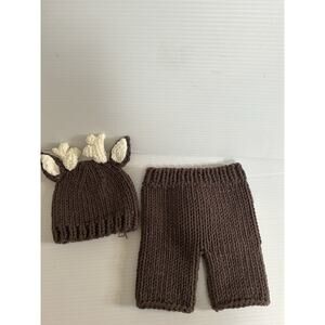 Baby Handmade Knitted "Deer" Bottoms Tail And Hat Beanie Antlers Christmas Photo